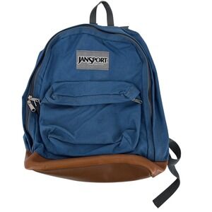 Vintage 90s JanSport Backpack USA Blue Canvas Leather Bottom Retro